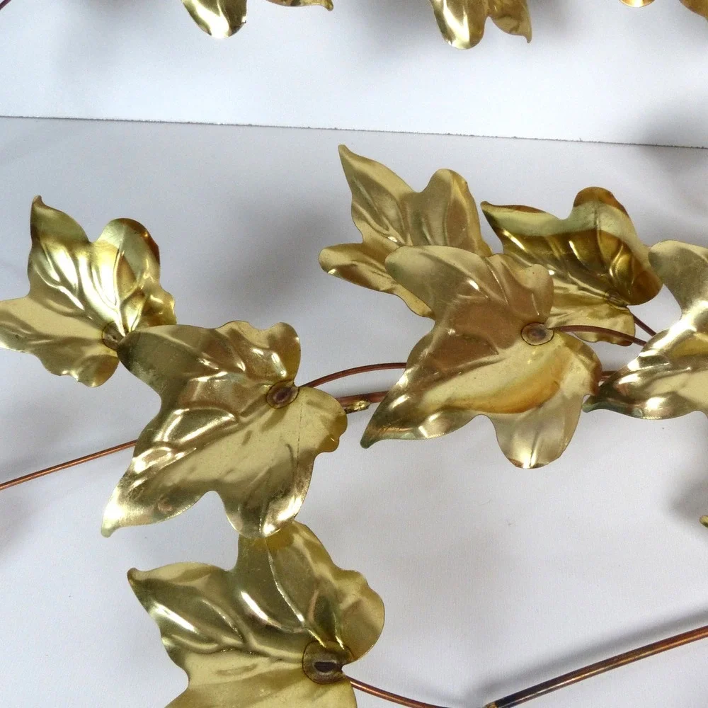 Home Interiors Vintage Ivy Leaf Branch Brass Gold Toned Metal Wall Decor 2 Piece